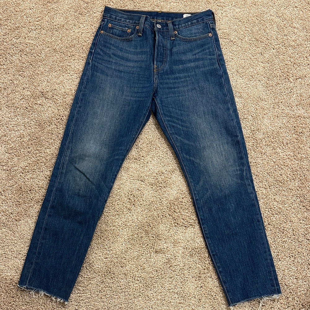 Levi's Blue Raw Hem Wedgie Fit Jeans with White Oak Cone Denim